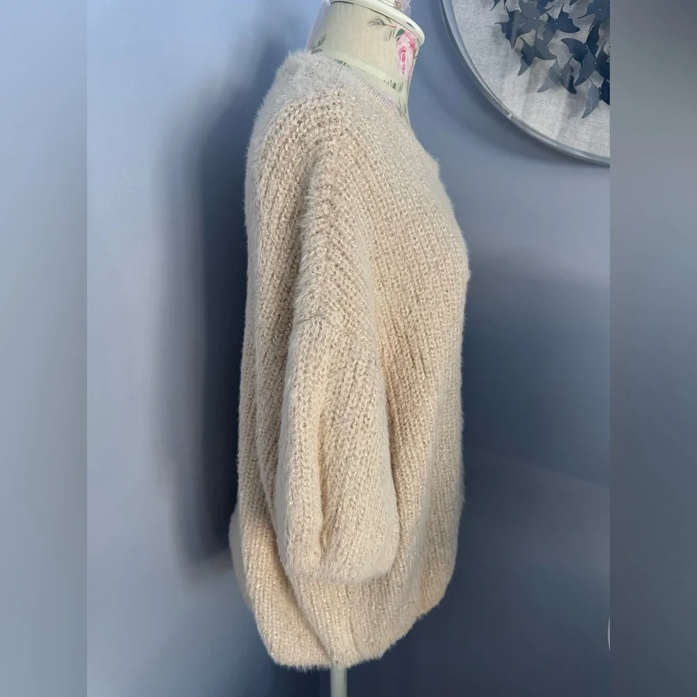 Express Cream Textured Crew Neck Sweater - Picture 6 of 7